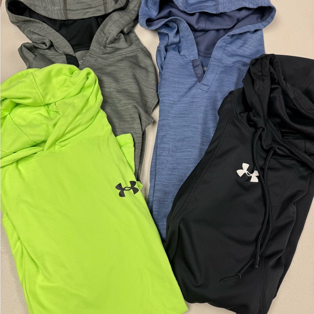 Lot of 4!! Men’s UA Sleeveless Hoodies Black, Gray, Green, Blue, size Small